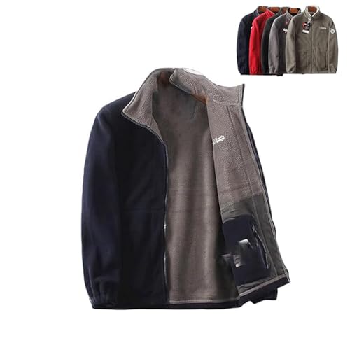 POIOZXD Herren Doppellagige Fleece-Kapuzenjacke, Winter-Fleece, doppelseitig, Polarfleece, winddicht, warmer Reißverschluss, Outdoor-Mantel für Herren von POIOZXD