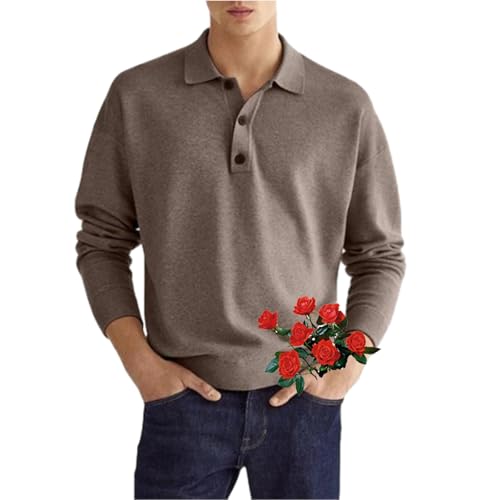 POIOZXD Herren-Poloshirt, lässig, lockeres Revers, langärmelig, Golf, Arbeit, T-Shirts, leichter Pullover, Button-Down-Fleece-Sweatshirt (Dunkelkhaki, S) von POIOZXD