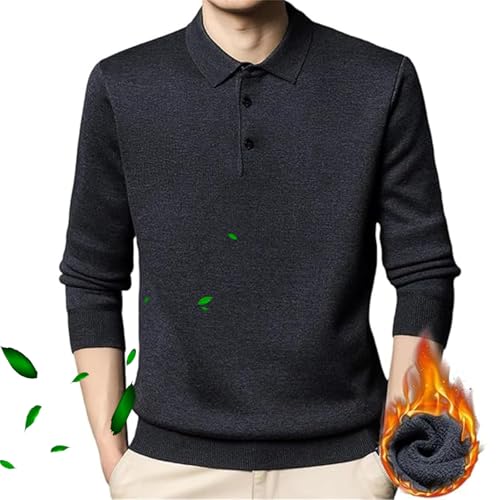 POIOZXD Herren Winter-Pullover mit Revers, gepolstert, verdickt, 1/4-Knopf-Revers, solide Strickwaren, langärmelig, Fleece, Sweatshirt, Pullover (Grau, M) von POIOZXD