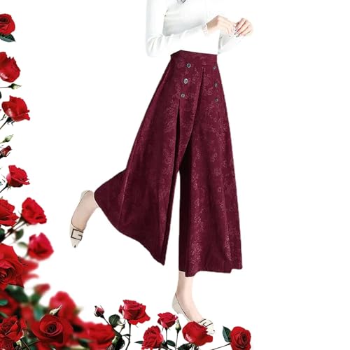 POIOZXD Ice Silk Palazzo-Hose, coole und bequeme Palazzo-Hose, hohe Taille, weites Bein, Palazzo-Hose für Damen, mit Taschen, Weinrot, Größe L von POIOZXD