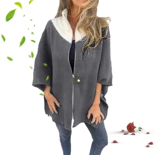 POIOZXD Lässige Damen-Jacke mit Stehkragen, halber Reißverschluss, Herbst und Winter, lässig, locker, langärmelig, Kaschmir, Outwear, weich, warm, solide Strickjacke (Grau, Größe 4XL) von POIOZXD