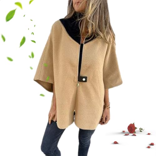 POIOZXD Lässige Damen-Jacke mit Stehkragen, halber Reißverschluss, Herbst und Winter, lässig, locker, langärmelig, Kaschmir, Outwear, weich, warm, solide Strickjacke (Khaki, M) von POIOZXD