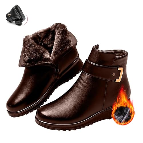 POIOZXD Orthopädische Damenstiefel mit Metallschnalle, echtes Leder, Wolle, Winter, warm, rutschfest, Plüschfutter, seitlicher Reißverschluss, Knöchel, mittelalterliche Stiefel von POIOZXD