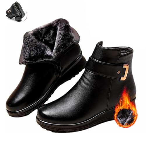 POIOZXD Orthopädische Damenstiefel mit Metallschnalle, echtes Leder, Wolle, Winter, warm, rutschfest, Plüschfutter, seitlicher Reißverschluss, Knöchel, mittelalterliche Stiefel von POIOZXD