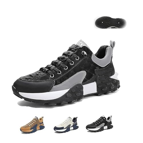 POIOZXD Orthopädischer Komfort-Sneaker 2024 für Herren, Leder, Luftkissenschuhe, lässiger Komfort, atmungsaktiv, rutschfest, dicke Sohle, Walking-Laufschuhe (schwarz, 44) von POIOZXD