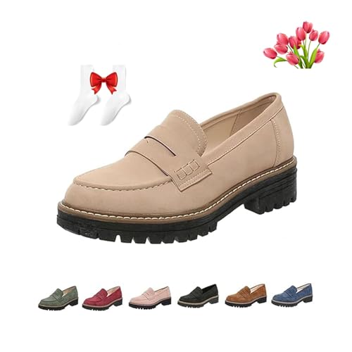 POIOZXD Orthoture-orthopädische Plateau-Loafers, orthopädische Damen-Schuhe, bequeme Schlupfschuhe, Wanderschuh (Beige, 39 EU) von POIOZXD