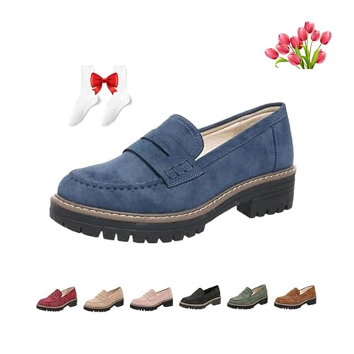 POIOZXD Orthoture-orthopädische Plateau-Loafers, orthopädische Damen-Schuhe, bequeme Schlupfschuhe, Wanderschuh (Blau, 42 EU) von POIOZXD