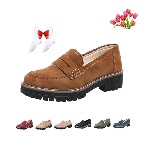 POIOZXD Orthoture-orthopädische Plateau-Loafers, orthopädische Damen-Schuhe, bequeme Schlupfschuhe, Wanderschuh (Braun, 39 EU) von POIOZXD