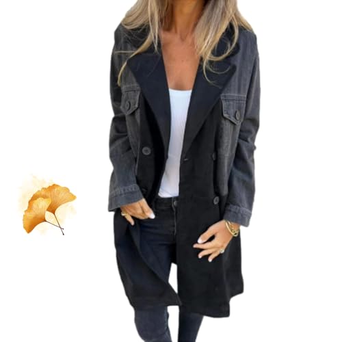 POIOZXD Revers Denim Patchwork Design Jacke Jeansjacke für Frauen Oversized Button Down Distressed Denim Jeans Hemd Shacket Jacke von POIOZXD