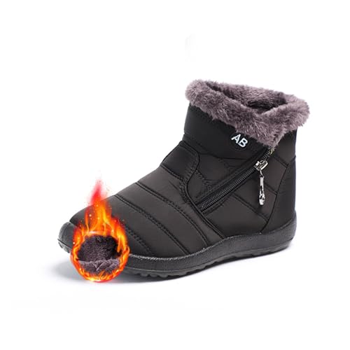 POIOZXD Warme rutschfeste Winterstiefel für Damen, wasserdicht, Schneestiefel, mit Fell gefüttert, warme Stiefeletten mit seitlichem Reißverschluss, leichte Stiefel, Booties (Schwarz, 38 EU) von POIOZXD