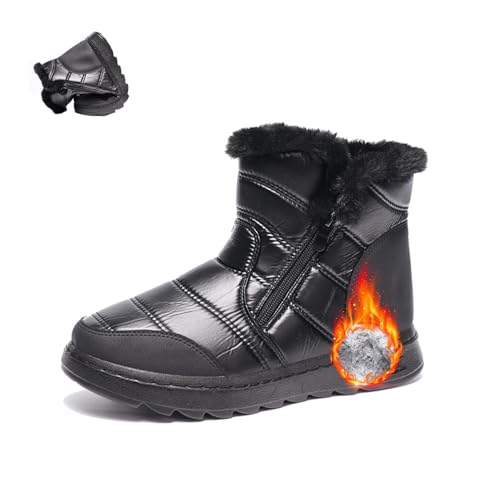 POIOZXD Warme wasserdichte orthopädische Stiefel für Damen, Winter-Schneestiefel, bequeme Stiefeletten für Damen, wasserdicht, rutschfest, mit Fell gefüttert, Schwarz, 36 EU von POIOZXD