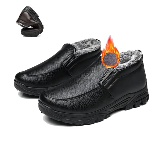 POIOZXD Wasserdichte Schneestiefel aus Rindsleder, Wanderschuhe für Herren, Winter, wasserdicht, rutschfest, warme Schuhe, Plattform, Pelzfutter, Stiefel für ältere Menschen (Schwarz, 39 EU) von POIOZXD