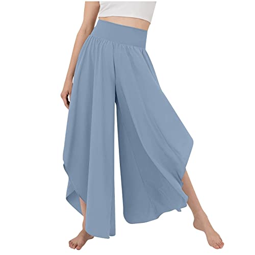 Culottes Hosen Damen Leichte Sommerhose, Damen Wickelhose mit Schlitz Weites Bein Rüschen Hose Damen Sommer Yogahose Leicht Luftige Sommerhosen Plissee Bequeme Sporthose für Frauen Schlaghose von POIUIYQA