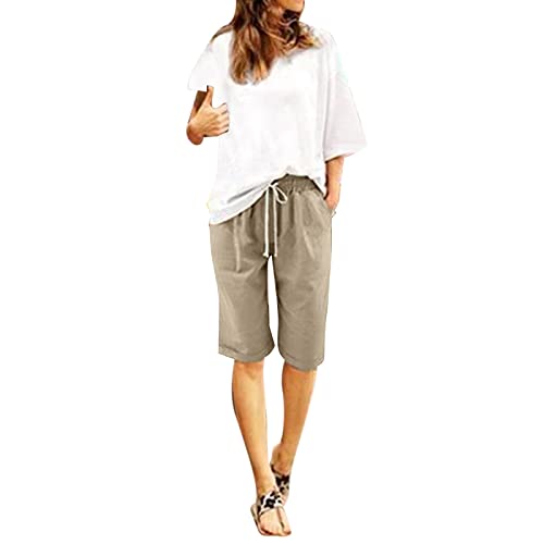 Leinenshorts Damen Boho Knielang mit Tunnelzug Kurze Hose Leinen Bermuda Shorts Sommershorts High Waist Sommer Lose Radlerhose Große Größen Damen-Shorts Sport Biker Strand Yoga Shorts Leinenhose Leinenshorts Damen Boho Knielang mit Tunnelzug Kurze Hose Leinen Bermuda Shorts Sommershorts High Waist Sommer Lose Radlerhose Große Größen Damen-Shorts Sport Biker Strand Yoga Shorts Leinenhose von POIUIYQA