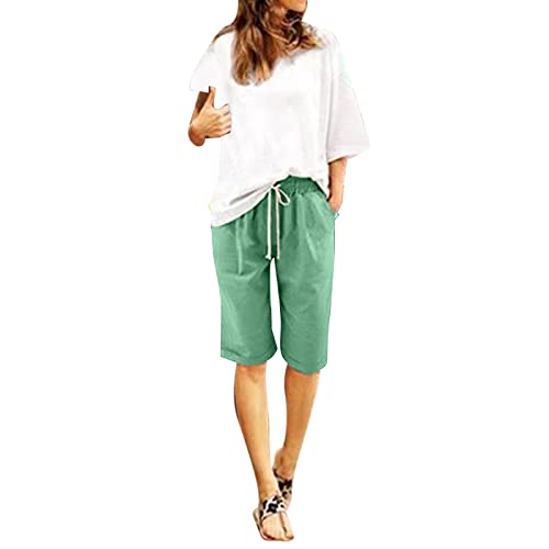 Leinenshorts Damen Boho Knielang mit Tunnelzug Kurze Hose Leinen Bermuda Shorts Sommershorts High Waist Sommer Lose Radlerhose Große Größen Damen-Shorts Sport Biker Strand Yoga Shorts Leinenhose Leinenshorts Damen Boho Knielang mit Tunnelzug Kurze Hose Leinen Bermuda Shorts Sommershorts High Waist Sommer Lose Radlerhose Große Größen Damen-Shorts Sport Biker Strand Yoga Shorts Leinenhose von POIUIYQA