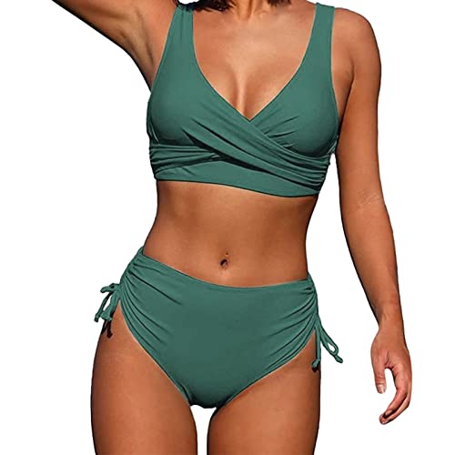 POIUIYQA Damen Cross Back Badeanzüge Leopard Twist Front Bademode Kordelzug Side Bikini Sets von POIUIYQA