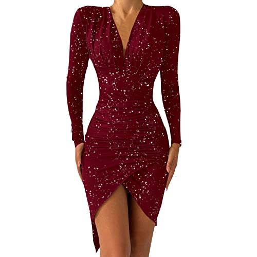 POIUIYQA Damen Festlich Kleid Langarm Elegant Abendkleid kurz Samtkleid Bodycon Partykleid Sexy Hoch Taille Cocktailkleid POIUIYQA Damen Festlich Kleid Langarm Elegant Abendkleid kurz Samtkleid Bodycon Partykleid Sexy Hoch Taille Cocktailkleid von POIUIYQA