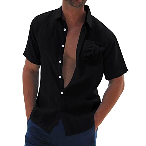 POIUIYQA Hemd Herren Kurzarm Leinenhemd Herren Kurzarm Freizeithemd Businesshemd Sommer Kurzarmhemd Herren Einfarbig Basic Shirt for Männer von POIUIYQA