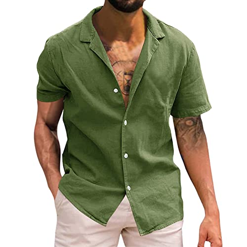 POIUIYQA Herren Hemd Kurzarm Freizeithemd Businesshemd Leinenhemd Sommer Kurzarmhemd Einfarbig Basic Shirt for Männer Slim Fit von POIUIYQA