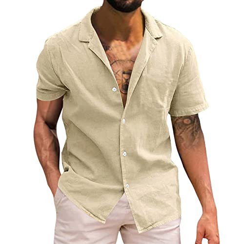 POIUIYQA Herren Hemd Kurzarm Freizeithemd Businesshemd Leinenhemd Sommer Kurzarmhemd Einfarbig Basic Shirt for Männer Slim Fit von POIUIYQA