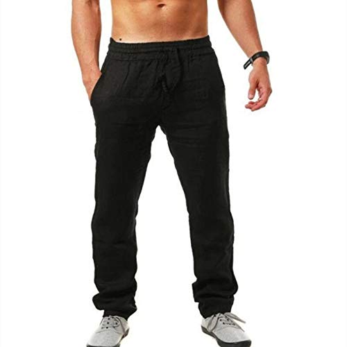 POIUIYQA Herren Leinenhose Lang Leicht Sommerhose Loose Fit Freizeithose für Urlaub Strand Alltag von POIUIYQA