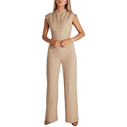 POIUIYQA Jumpsuit Damen Elegant Lässiger Overall Einteiler Lang Hosenanzug Playsuit Jogginganzug Romper Casual Einfarbig Strampler Spielanzug Mit Gürtel von POIUIYQA