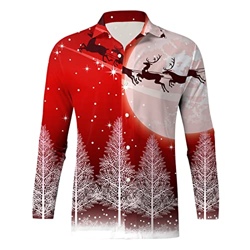 POIUIYQA Weihnachtshemd Herren 3D Druck Hemd Casual Formales Basic Freizeithemd Businesshemd Klassisch Baumwolle Langarm Hemden Regular Fit von POIUIYQA