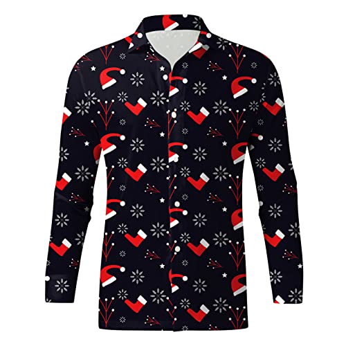 POIUIYQA Weihnachtshemd Herren 3D Druck Hemd Casual Formales Basic Freizeithemd Businesshemd Klassisch Baumwolle Langarm Hemden Regular Fit von POIUIYQA