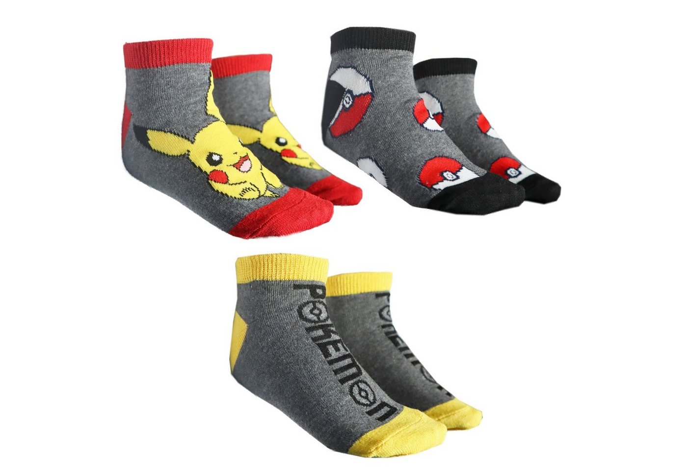 POKÉMON Kurzsocken Pokemon Pikachu Kinder Jungen Sneaker kurze Socken 3er Pack Gr. 23 bis 34 von POKÉMON