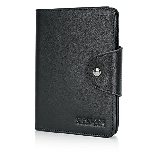 Polare Geldbörse aus Vollnarbenleder, schlank und weich, RFID-blockierend, für Herren, mit Schnappverschluss, Reisepasshalter, 2 Reisepässe, Schwarz, Vintage Polare Geldbörse aus Vollnarbenleder, schlank und weich, RFID-blockierend, für Herren, mit Schnappverschluss, Reisepasshalter, 2 Reisepässe, Schwarz, Vintage von POLARE ORIGINAL