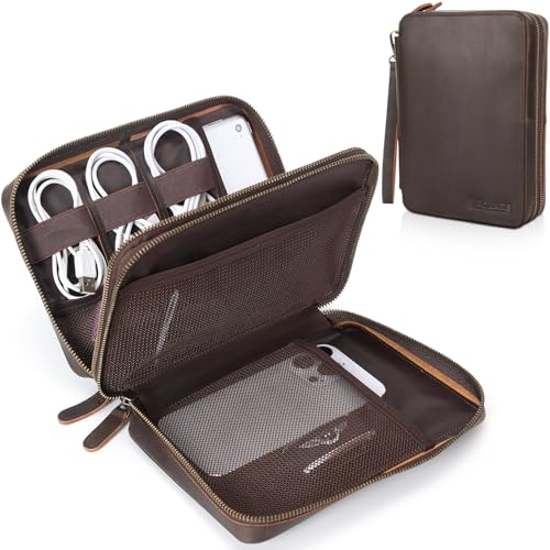 Polare Reisekabel-Organizer aus Vollnarbenleder, doppellagig, Elektronikzubehör, Tragetasche mit YKK-Reißverschlüssen, Tech-Aufbewahrungstasche für Kabel, Powerbank, USB, SD-Karte, Dunkelbraun (M), Polare Reisekabel-Organizer aus Vollnarbenleder, doppellagig, Elektronikzubehör, Tragetasche mit YKK-Reißverschlüssen, Tech-Aufbewahrungstasche für Kabel, Powerbank, USB, SD-Karte, Dunkelbraun (M), von POLARE ORIGINAL