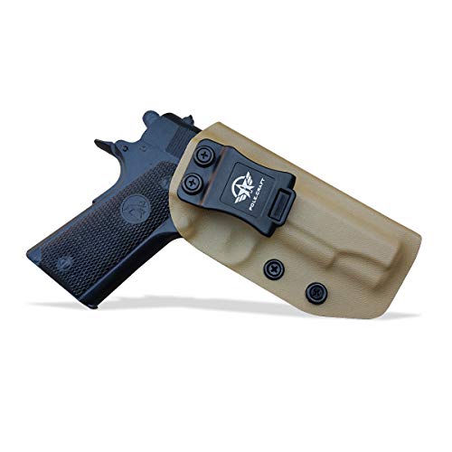 IWB Kydex Pistolenholster Waffenholster Für: Colt 1911 Commander .45 9mm 4.25 4.5 Inch Pistole Pistolenhalfter Waistband Inside Carry Waffentasche Pistol Case Pouch Bund Innen tragen (Tan, Right Hand) von PoLe.Craft