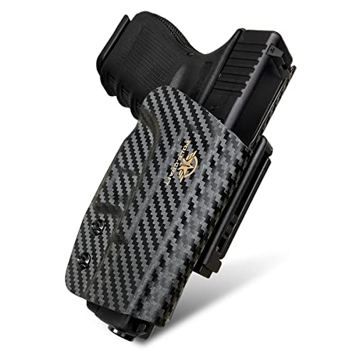 OWB Carbon Fiber Kydex Pistolenholster Für Glock 19 19x 23 25 32 45 / Glock 17 22 31 / Glock 26 27 33 30s (Gen 3 4 5) Glock 19 Holster, Bund außen tragen 1.5"-2" Belt Clip - Carbon Fiber Black, Right von POLE.CRAFT
