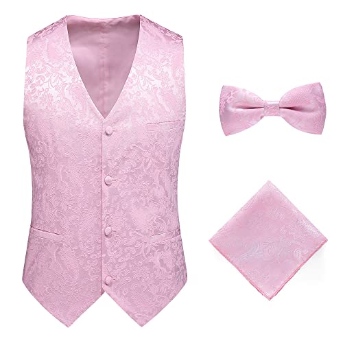 Anzugweste Für Herren - Ärmellose Weste Herren Einreihige V-Ausschnitt Business Weste Hochzeit Party Männer Westen Für Hochzeit/Business/Party, Pink, 4XL von PONERY