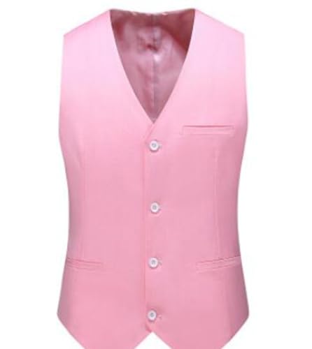 Anzugweste Für Herren - Einreihige Business Suit Weste Männer Freizeit V-Ausschnitt Baumwollwesten Mann Bräutigam Kleid Formale Weste Jacke Für Hochzeit/Business/Party, Pink, 3XL von PONERY