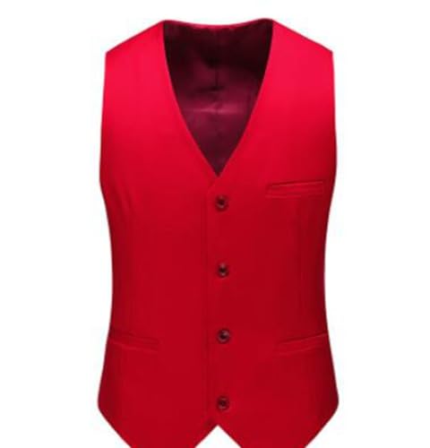 Anzugweste Für Herren - Einreihige Business Suit Weste Männer Freizeit V-Ausschnitt Baumwollwesten Mann Bräutigam Kleid Formale Weste Jacke Für Hochzeit/Business/Party, Rot, 6XL von PONERY