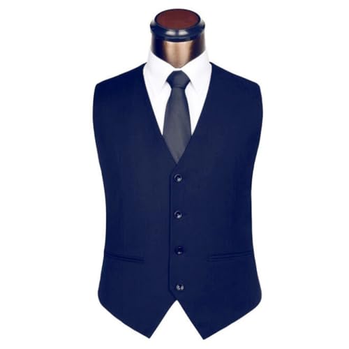 Anzugweste Für Herren - Kleid Westen Für Männer Solid Color Einreihig Slim-Fit Herren Anzug Weste Herren Weste Gilet Homme Casual Ärmel Für Hochzeit/Business/Party, Dunkelblau, XXL von PONERY