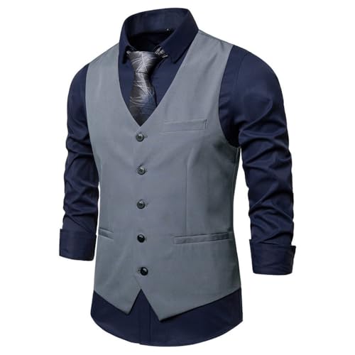 Anzugweste Für Herren - Kleid Westen Slim Fit Single Breasted Anzug Weste Formales Kleid Business Hochzeit Weste Westen Für Hochzeit/Business/Party, Dunkelgrau, 5XL von PONERY