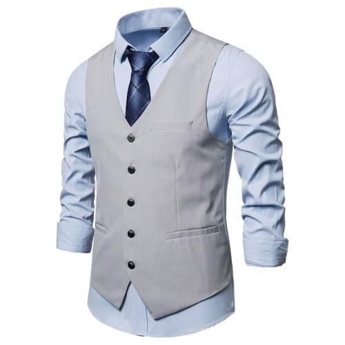 Anzugweste Für Herren - Kleid Westen Slim Fit Single Breasted Anzug Weste Formales Kleid Business Hochzeit Weste Westen Für Hochzeit/Business/Party, Hellgrau, XXL von PONERY