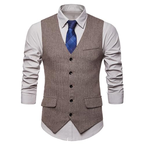 Anzugweste Für Herren - Männer Ärmellos V Ausschnitt Einreihiger Fischgrät Gilet Business Anzug Weste Kostüm Männlich Geschenk Für Hochzeit/Business/Party, Khaki, XXL Anzugweste Für Herren - Männer Ärmellos V Ausschnitt Einreihiger Fischgrät Gilet Business Anzug Weste Kostüm Männlich Geschenk Für Hochzeit/Business/Party, Khaki, XXL von PONERY