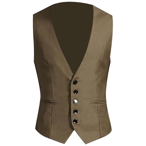 Anzugweste Für Herren - Männer Weste Männer Ärmellose Weste Casual Business Blazer Elegante Hochzeit Trauzeugen Kostüm Männer Geschenk Für Hochzeit/Business/Party, Kaffee, L von PONERY