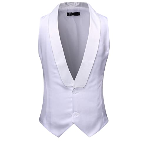 Anzugweste Für Herren - Schal Kragen Anzug Westen Männer Slim Fit Ärmellose Weste Westen Männer Party Hochzeit Smoking Gilet Kostüm Für Hochzeit/Business/Party, Weiß, S von PONERY