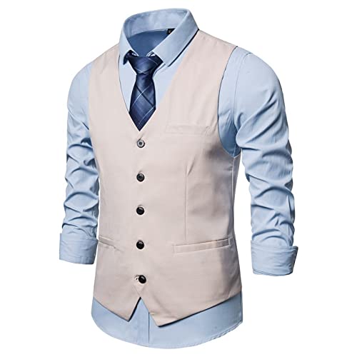 Anzugweste Für Herren - Slim Fit Single Breasted Suit Weste Formal Kleid Business Hochzeit Weste Westen Männer Für Hochzeit/Business/Party, Beige, L von PONERY