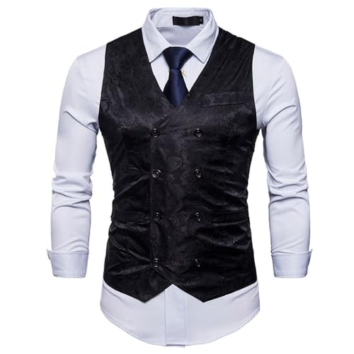 Anzugweste Für Herren - Weste Männer Slim Fit Doppelreihige Herren Weste Formal Business Ärmellose Weste Für Hochzeit/Business/Party, Schwarz, XL von PONERY