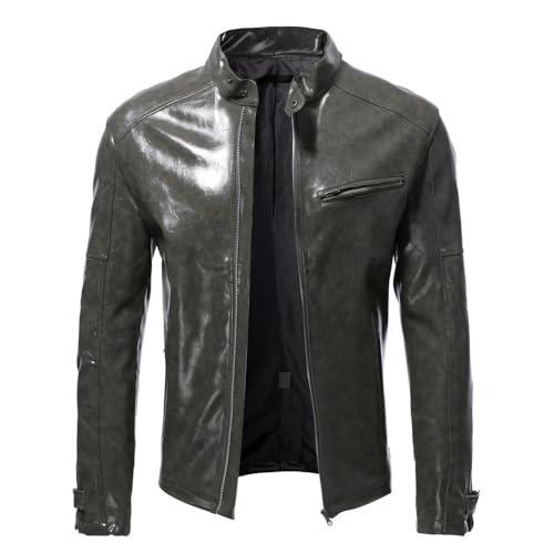 Herren Lederjacke - Männer Herbst Kausale Vintage Lederjacke Mantel Männer Frühling Outfit Design Motor Biker Pocket Pu Lederjacke Herren Bekleidung Streetwear Oberbekleidung, Schwarz,M von PONERY