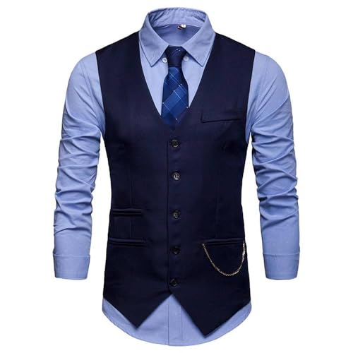 PONERY Anzugweste Für Herren - Männer V Ausschnitt Anzug Weste Mode Britischer Stil Schlanke Gilet Männer Formal Business Ärmellose Jacke Weste Einreihig Vintage Weste Für Hochzeit/Business / von PONERY