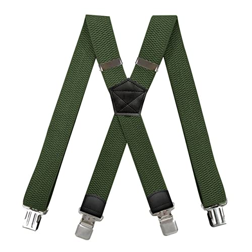 PONERY Heavy Duty Arbeit Hosenträger 3.8Cm Wide X Form Mit 4 Starken Clips Verstellbare Elastische Jean Hosenhose Hosenträger Strap Männer Mode, Grün von PONERY