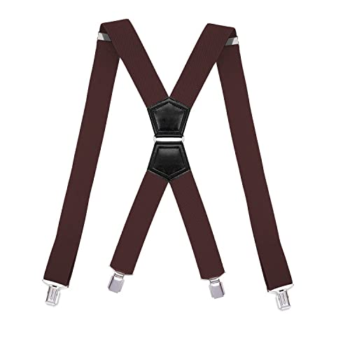 PONERY Herren Hosenträger X Form - 1 Stück 3,5 X 120 cm Herren Elastische Verstellbare Hosenträger Erwachsene 4 Clips Riemenstreben Breite X-Type Male Jockstrap Work Hosenträger Für Hosen, Kaffee von PONERY