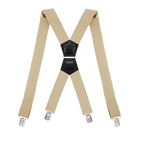 PONERY Herren Hosenträger X Form - 1Pc 3.5X120Cm Männer Elastische Verstellbare Hosenträger Erwachsene 4 Clips Strap Braces Wide X-Type Male Jockstrap Arbeit Hosenträger Für Hosen, Khaki von PONERY