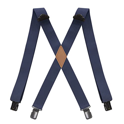 PONERY Herren Hosenträger X Form - 3,5 * 120Cm Erwachsene Herren Hosenträger Herren Wide Brace 4 Clips Elastische Riemen X-Type Arbeit Hosenträger Verstellbarer Riemen Männlicher Jockstrap, Navy von PONERY